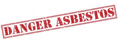 Beyaz arka plan üzerinde tehlike asbest kırmızı pul