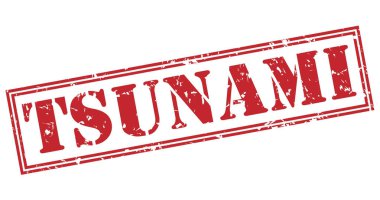 Beyaz arka plan üzerinde izole tsunami kırmızı pul