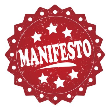 beyaz zemin üzerine kırmızı manifesto damgası