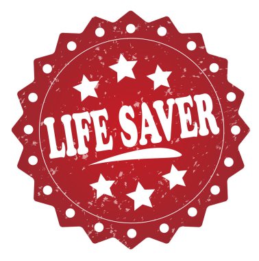 Beyaz arka plan üzerinde hayat koruyucu kırmızı grunge pulu