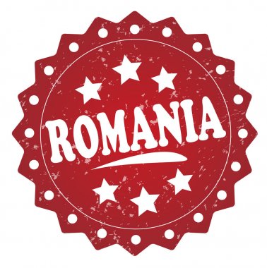 Beyaz arka plan üzerine Romanya kırmızı grunge damga