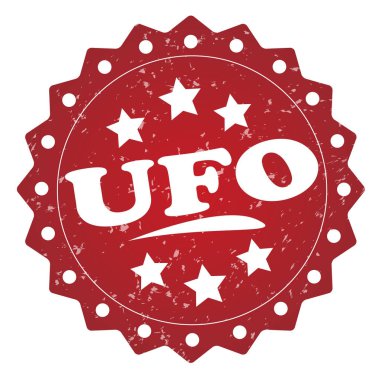Beyaz arka plan üzerinde UFO kırmızı pul