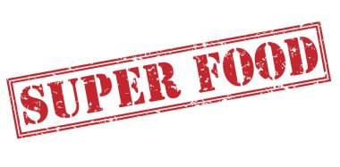 Beyaz arka plan üzerinde süper gıda kırmızı damga