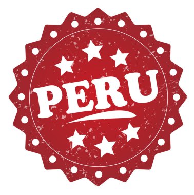 Beyaz arka plan üzerinde izole peru kırmızı grunge damgası