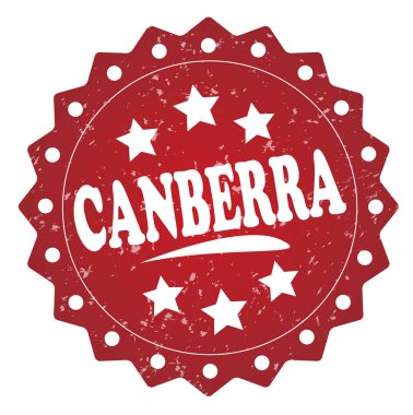 Beyaz arka plan üzerinde izole canberra kırmızı grunge damgası