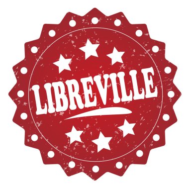 Beyaz arka plan üzerinde izole libreville kırmızı grunge damgası