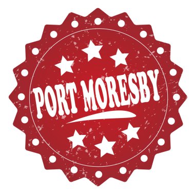 Beyaz arka plan üzerinde izole port moresby kırmızı grunge damgası