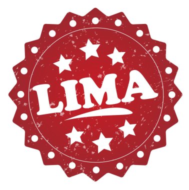 Beyaz arka plan üzerinde izole lima kırmızı grunge damgası