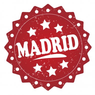 Beyaz arka plan üzerinde izole madrid kırmızı grunge damgası