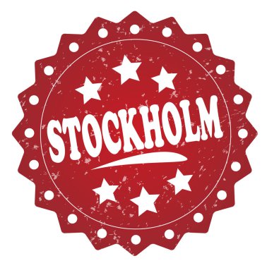 Beyaz arka plan üzerinde izole stockholm kırmızı grunge damgası
