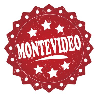 Beyaz arka plan üzerinde izole montevideo kırmızı grunge damgası