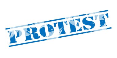 beyaz zemin üzerine mavi pul protesto 