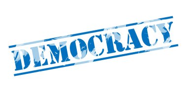 Beyaz arka plan üzerinde demokrasi mavi pul 