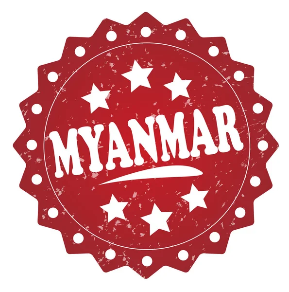 Mianmar Piros Grunge Bélyeg Elszigetelt Fehér Background — Stock Fotó