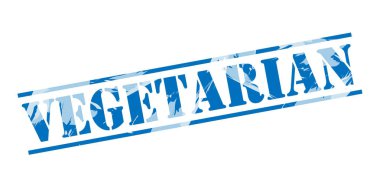 Beyaz arka plan üzerinde vejetaryen mavi pul