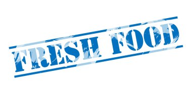 Beyaz arka plan üzerinde taze gıda mavi pul