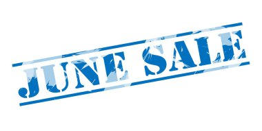 Beyaz arka plan üzerinde Haziran Satılık mavi pul 