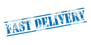 Beyaz arka plan üzerinde hızlı teslimat mavi pul 