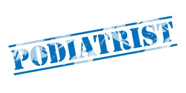 beyaz zemin üzerine mavi ayak hastalıkları uzmanı damgası