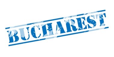 Bükreş mavi pul beyaz arka plan üzerinde