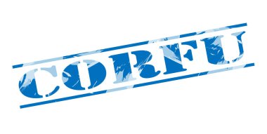 Corfu mavi pul beyaz arka plan üzerinde