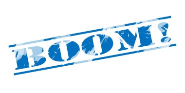 Boom! beyaz zemin üzerine mavi pul