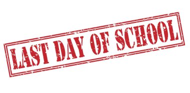 Okul kırmızı pul beyaz arka plan üzerinde son günü
