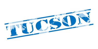 Beyaz arka plan üzerinde Tucson mavi pul