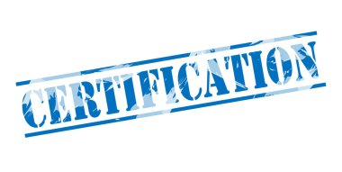 Beyaz arka plan üzerinde sertifika mavi pul