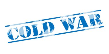 Beyaz arka plan üzerinde soğuk savaş mavi pul