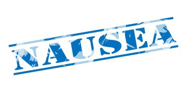 Beyaz arka plan üzerinde mide bulantısı mavi pul