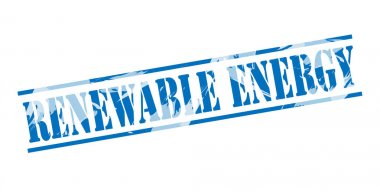 Beyaz arka plan üzerinde yenilenebilir enerji mavi pul