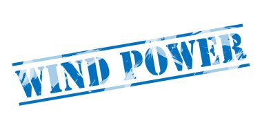 Rüzgar güç mavi pul beyaz arka plan üzerinde