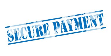 Beyaz arka plan üzerinde güvenli ödeme mavi pul