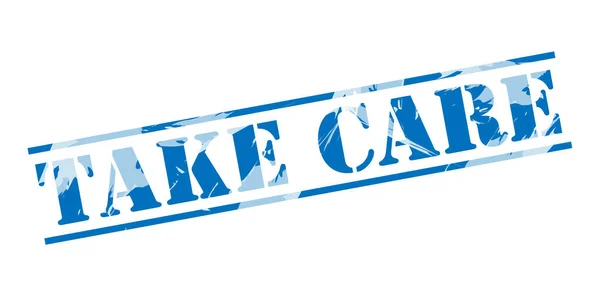 Take Care Blue Stamp White Background — Stock Photo, Image