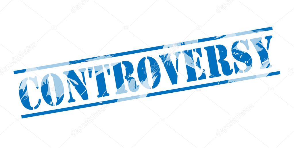 controversy blue stamp on white background