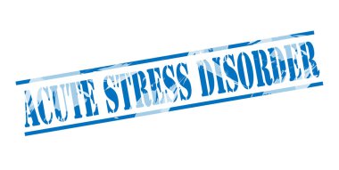Akut stres bozukluğu mavi pul beyaz arka plan üzerinde