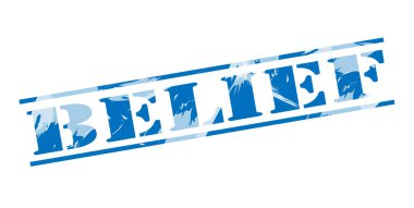 Beyaz arka plan üzerinde inanç mavi pul