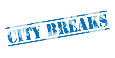 şehir sonları mavi pul beyaz arka plan üzerinde