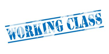 Beyaz arka plan üzerinde işçi sınıfı mavi pul