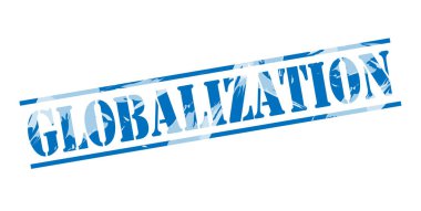 küreselleşme mavi pul beyaz arka plan üzerinde