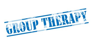 Grup terapisi mavi pul beyaz arka plan üzerinde