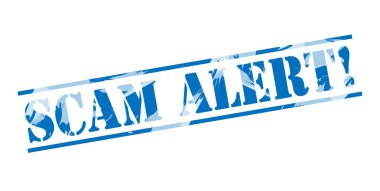 Scam Uyarısı! beyaz zemin üzerine mavi pul