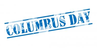 Kolomb Günü mavi pul beyaz arka plan üzerinde 