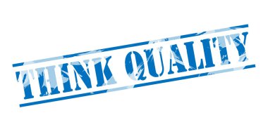 beyaz zemin üzerine mavi kalite damgası düşünüyorum