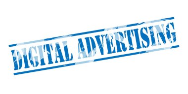 Beyaz arka plan üzerinde dijital reklam mavi pul
