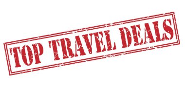 Beyaz arka plan üzerinde izole kırmızı pul en sevilen seyahat fırsatları