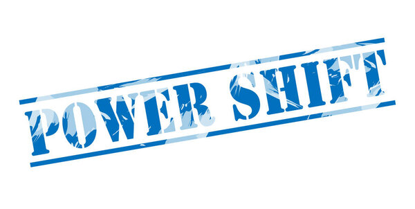 power shift blue stamp on white background 