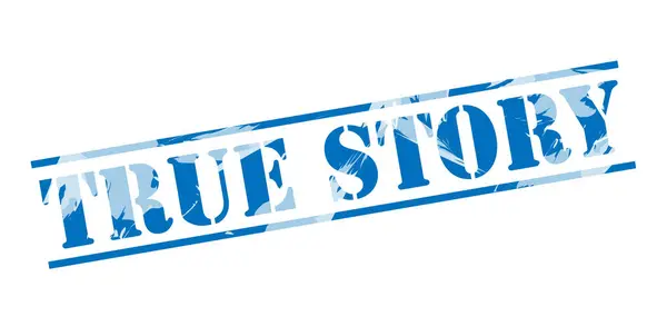 Historia Verdadera Sello Azul Sobre Fondo Blanco — Foto de Stock