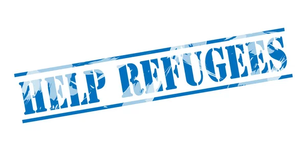 Aider Les Réfugiés Timbre Bleu Sur Fond Blanc — Photo